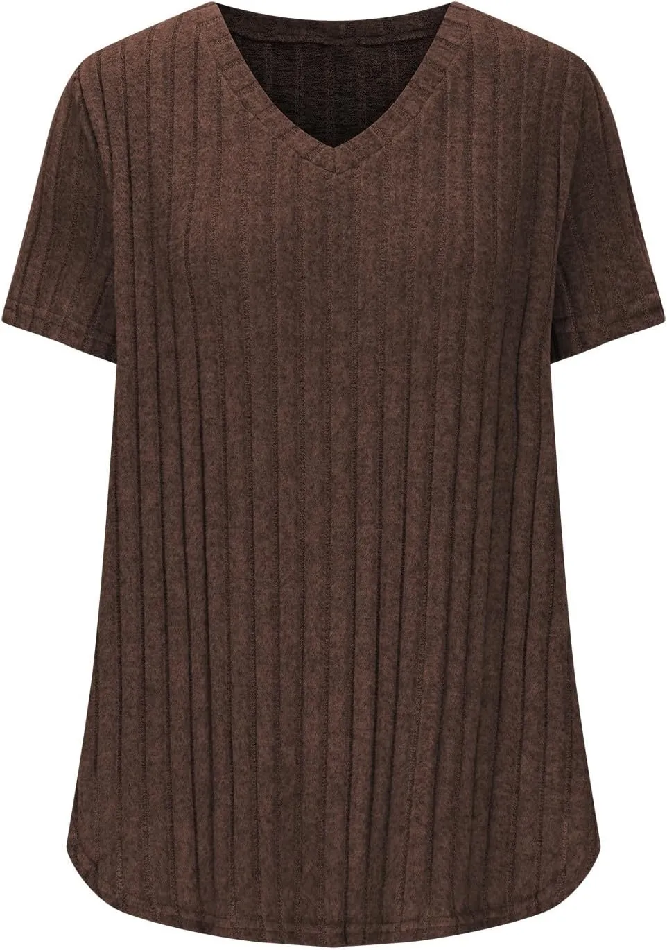 2025 Women's Plus Size Ribbed Tops Casual Trendy V Neck Solid Color Shirts Lightweight Short Sleeve Blouses Tees