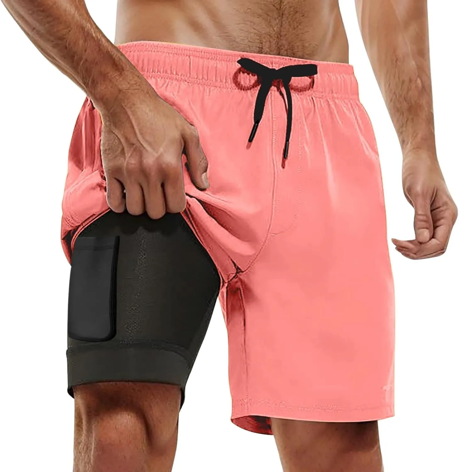 Aniywn Mens 2 in 1 Running Shorts Quick Dry Athletic Bathing Suit with Liner, Men Athletic Running Trunks Gym Workout Shorts