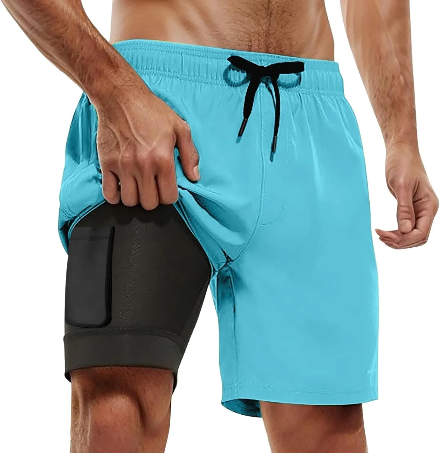 Aniywn Mens 2 in 1 Running Shorts Quick Dry Athletic Bathing Suit with Liner, Men Athletic Running Trunks Gym Workout Shorts