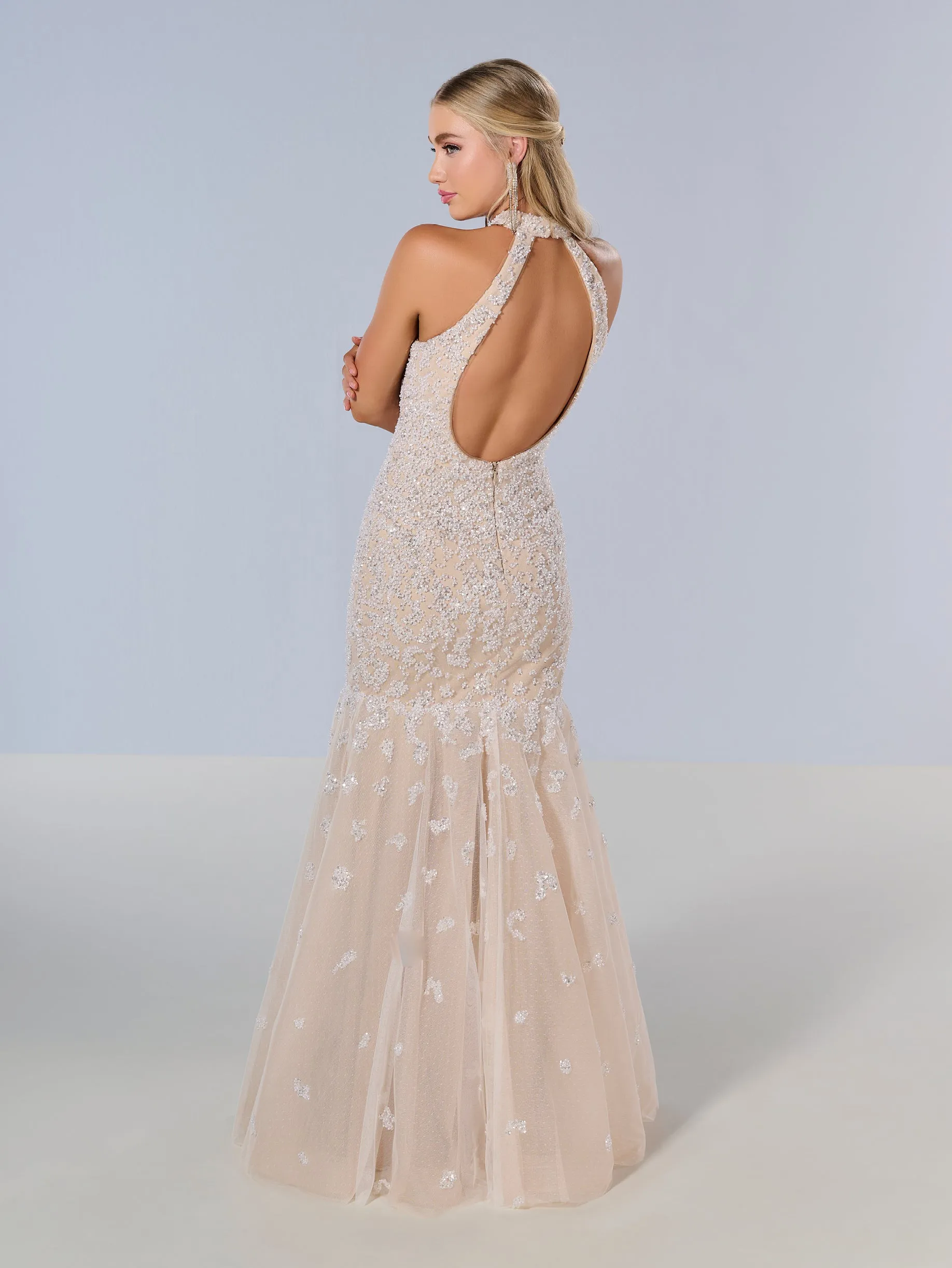 Beaded Halter Mermaid Dress by Tiffany Designs 16210