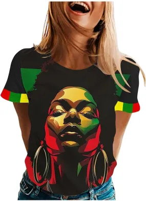 Black History Month Shirts for Women Summer Casual Short Sleeve Tunic Tops Plus Size Crew Neck Patriotic Blouses