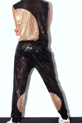 Black/Gold Sequin Track Pants