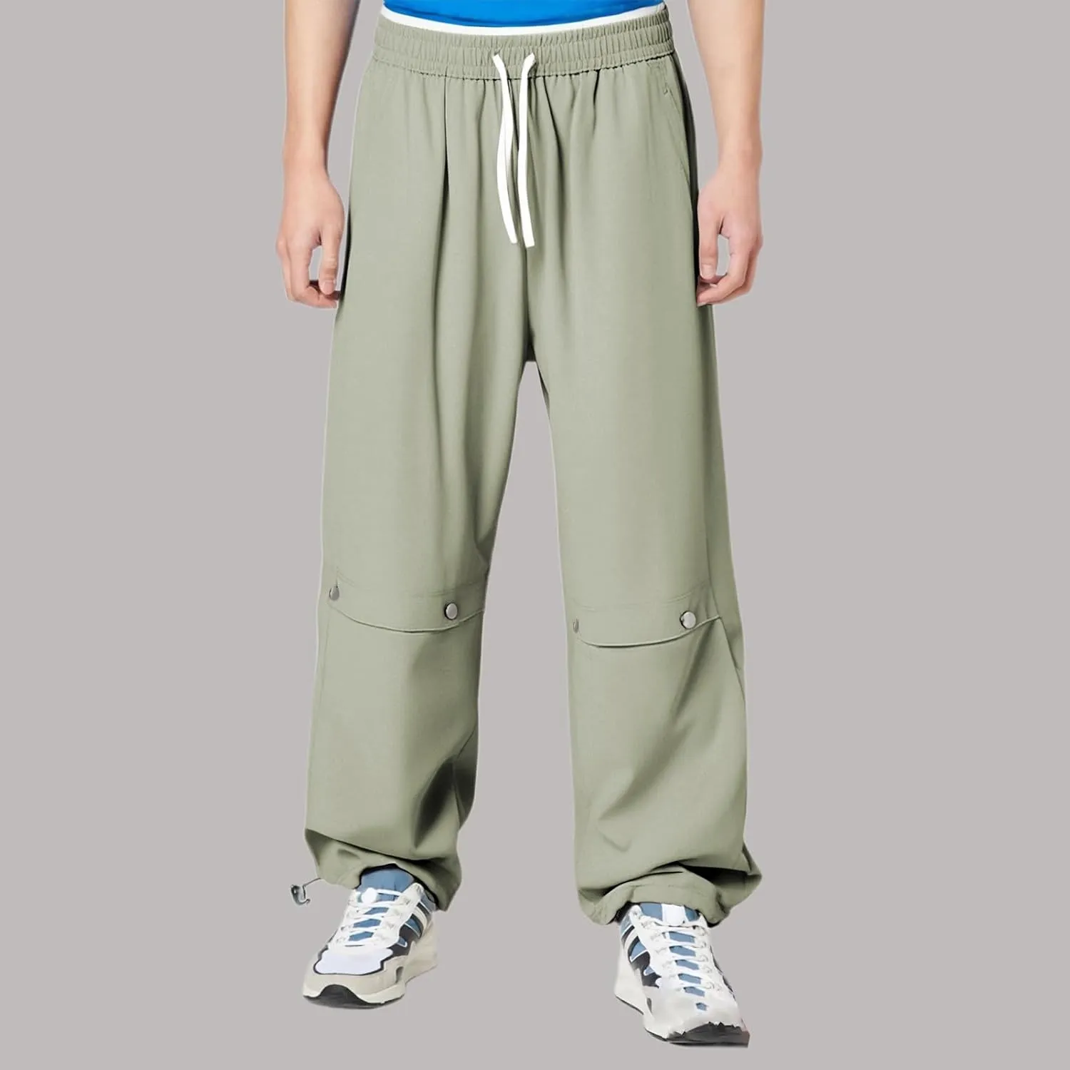 Casual Pants for Men Baggy Fit Plus Size Trousers Straight Wide Leg Elastic Waist Drawstring Summer Sweatpants