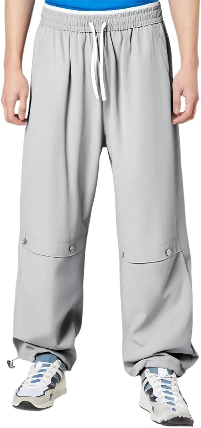 Casual Pants for Men Baggy Fit Plus Size Trousers Straight Wide Leg Elastic Waist Drawstring Summer Sweatpants