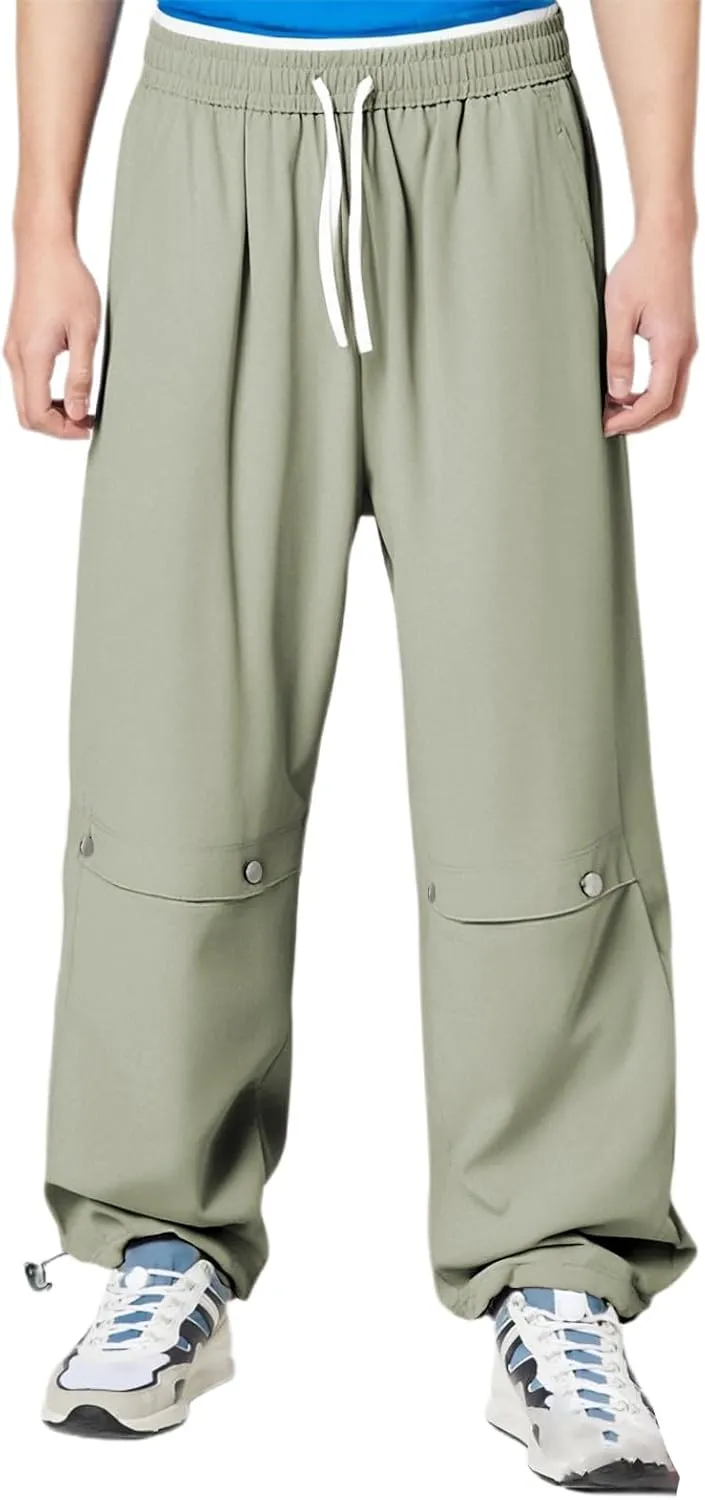 Casual Pants for Men Baggy Fit Plus Size Trousers Straight Wide Leg Elastic Waist Drawstring Summer Sweatpants