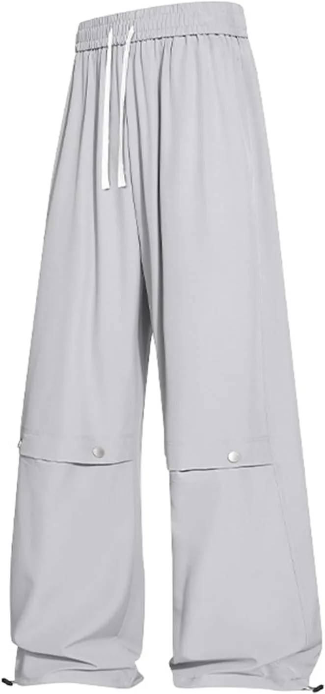 Casual Pants for Men Baggy Fit Plus Size Trousers Straight Wide Leg Elastic Waist Drawstring Summer Sweatpants