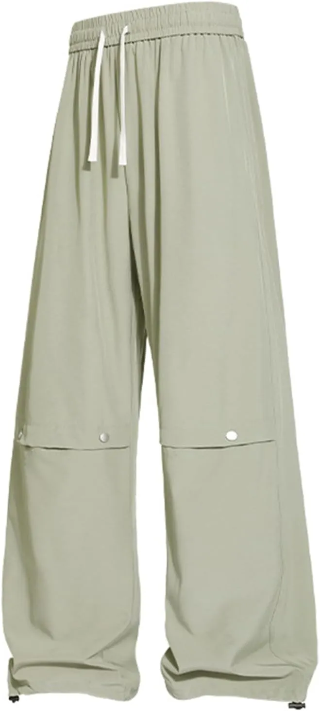 Casual Pants for Men Baggy Fit Plus Size Trousers Straight Wide Leg Elastic Waist Drawstring Summer Sweatpants