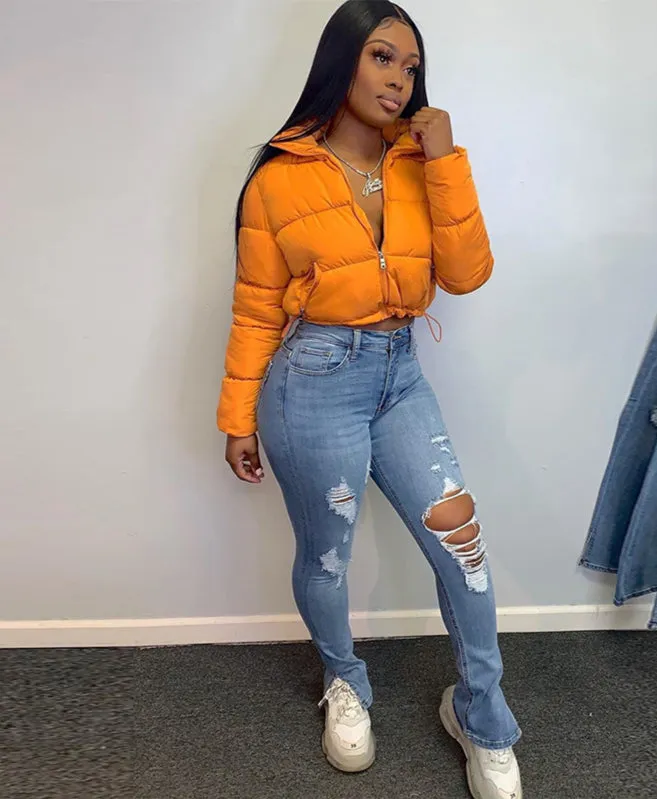 Fashion Warm Standing Collar Long Sleeve Short Down Jacket Wholesale Coats
