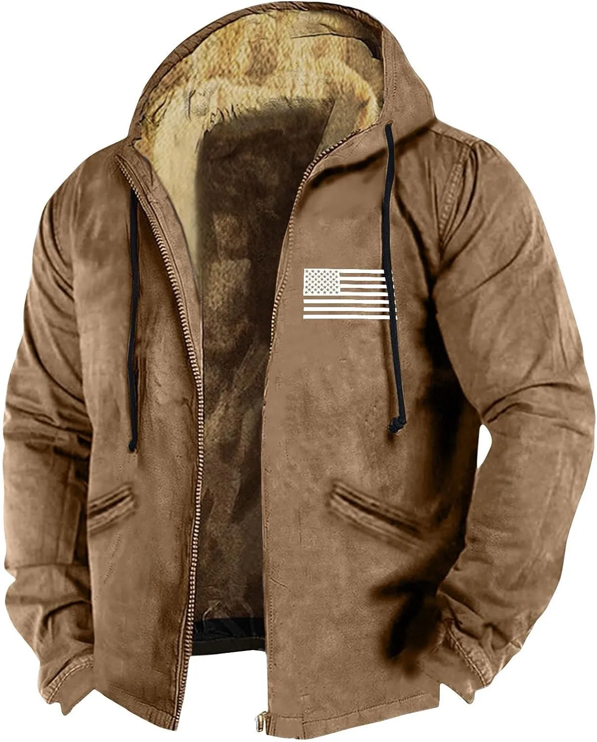 Fleece Jacket Men,Sherpa Warm Lined Winter Jackets Full Zip Men Big And Tall Hoodie Plain Plus Size Hiking Coats