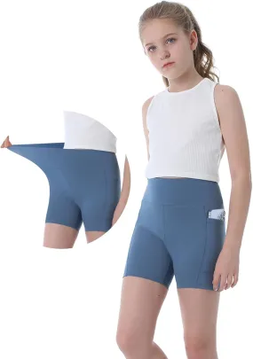 Girls Biker Shorts Kids Yoga Shorts High Waisted Spandex Athletic Running Volleyball Shorts with Pockets