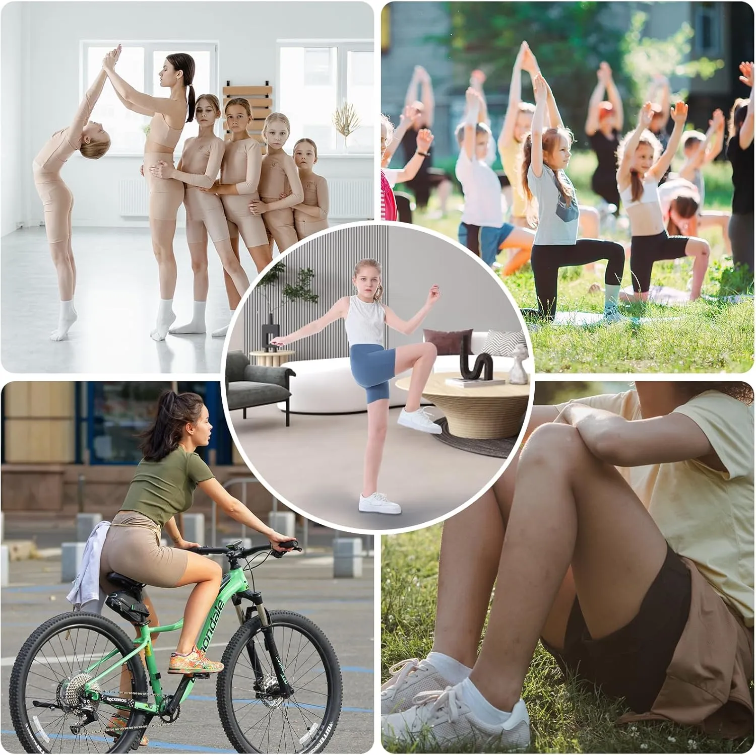 Girls Biker Shorts Kids Yoga Shorts High Waisted Spandex Athletic Running Volleyball Shorts with Pockets