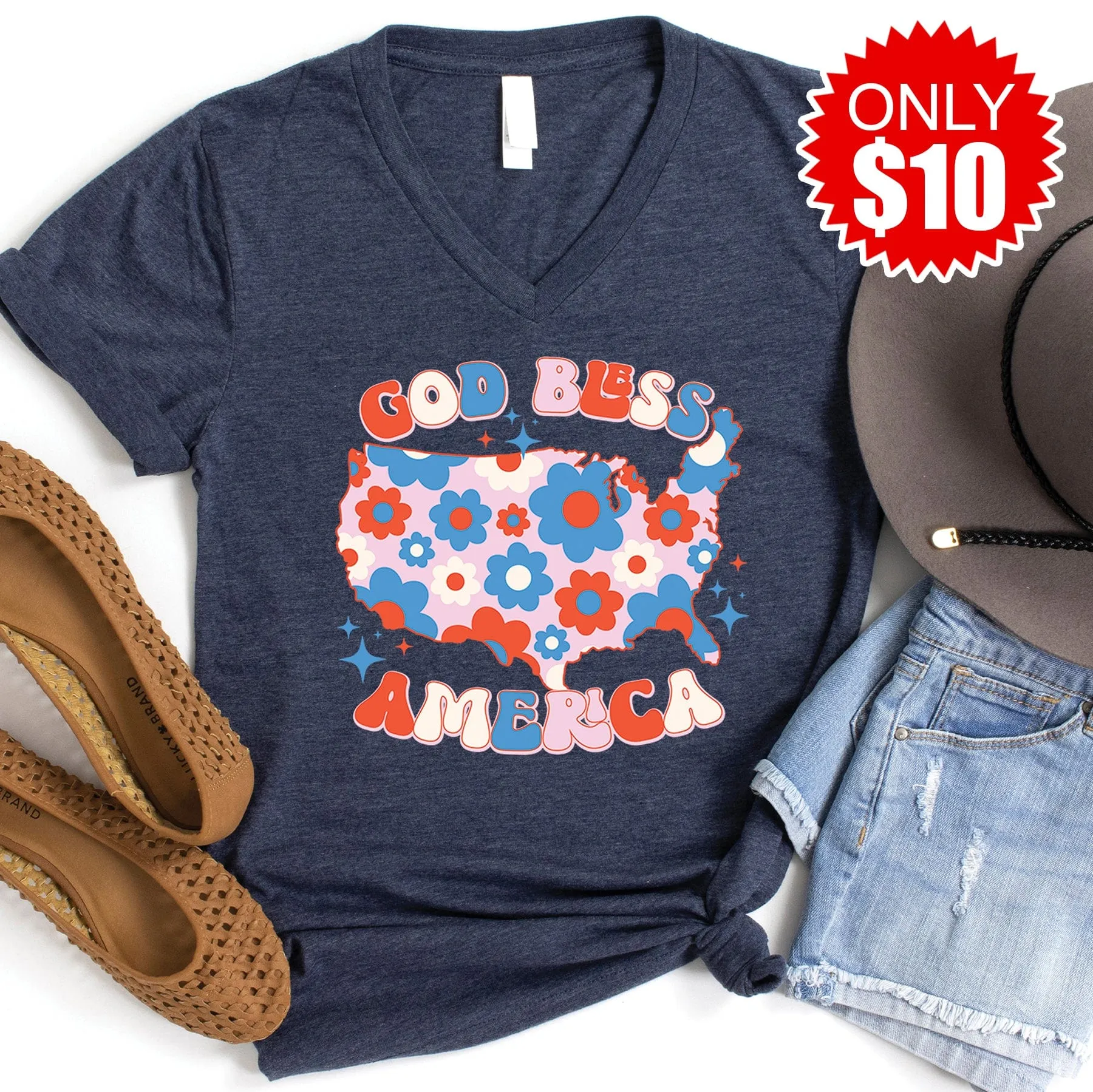 God Bless America V-Neck - 10