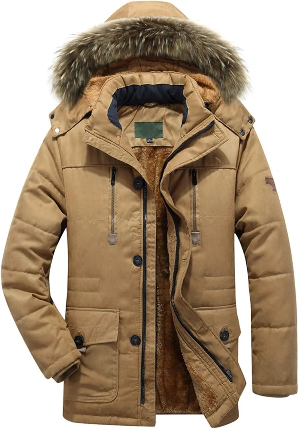 Maryia Mens Parka Jacket Waterproof Winter Hooded Jacket Casual Warm Quilted Coat with Fur Hood Thick Outdoor Outwear