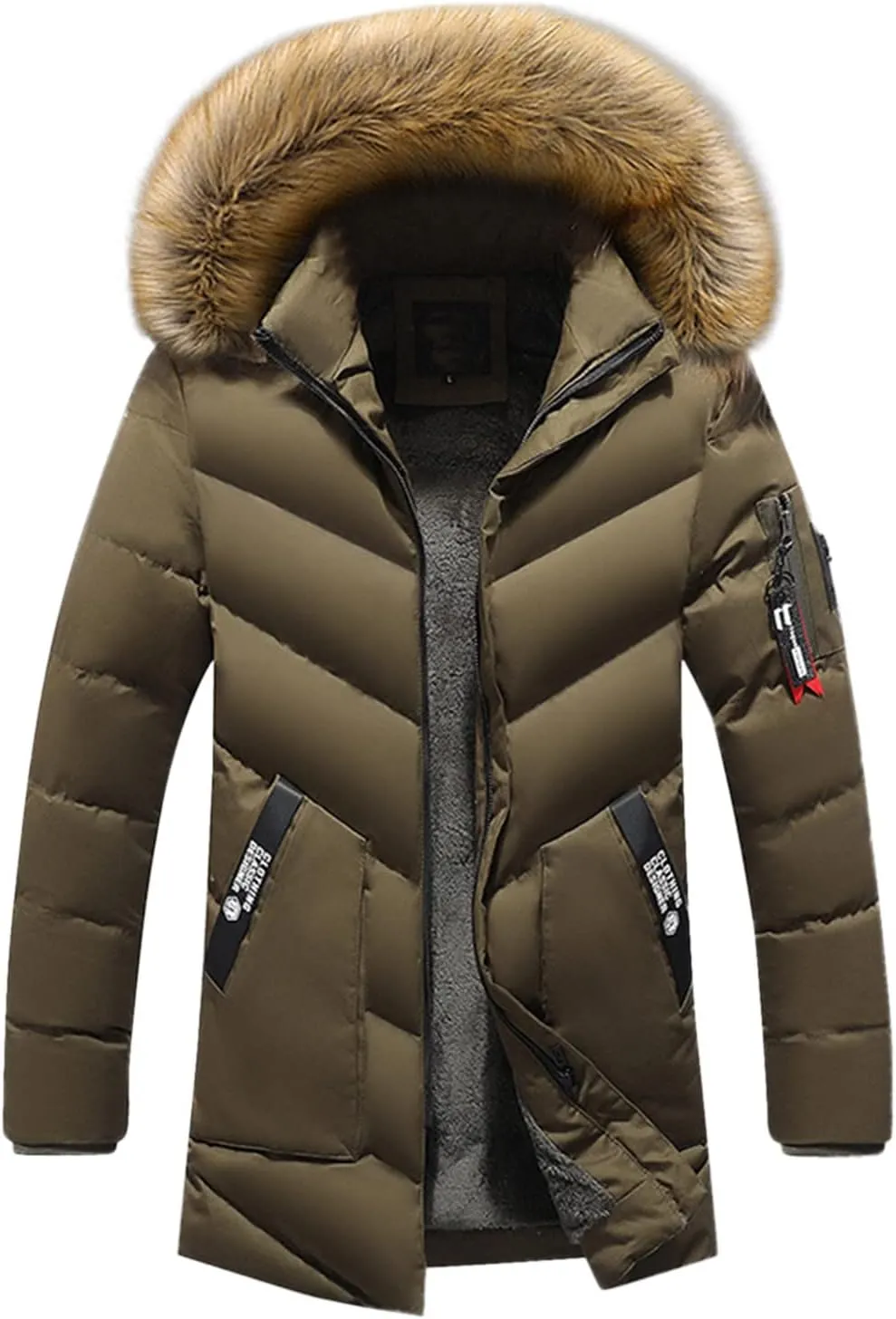 Maryia Mens Parka Jacket Waterproof Winter Hooded Jacket Casual Warm Quilted Coat with Fur Hood Thick Outdoor Outwear