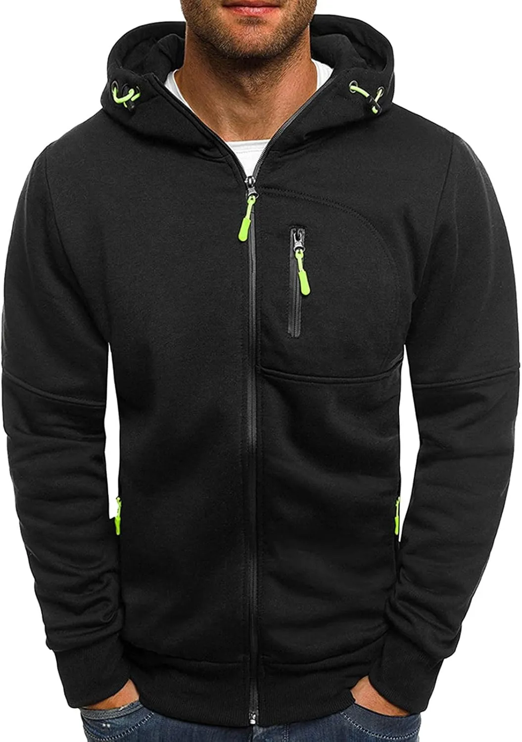 Men Athletic Hoodie Tracksuit 2 Pieces Set Full Zip Sweatshirt Jogging Sweatpant Suit Casual Gym Outfit with Pockets