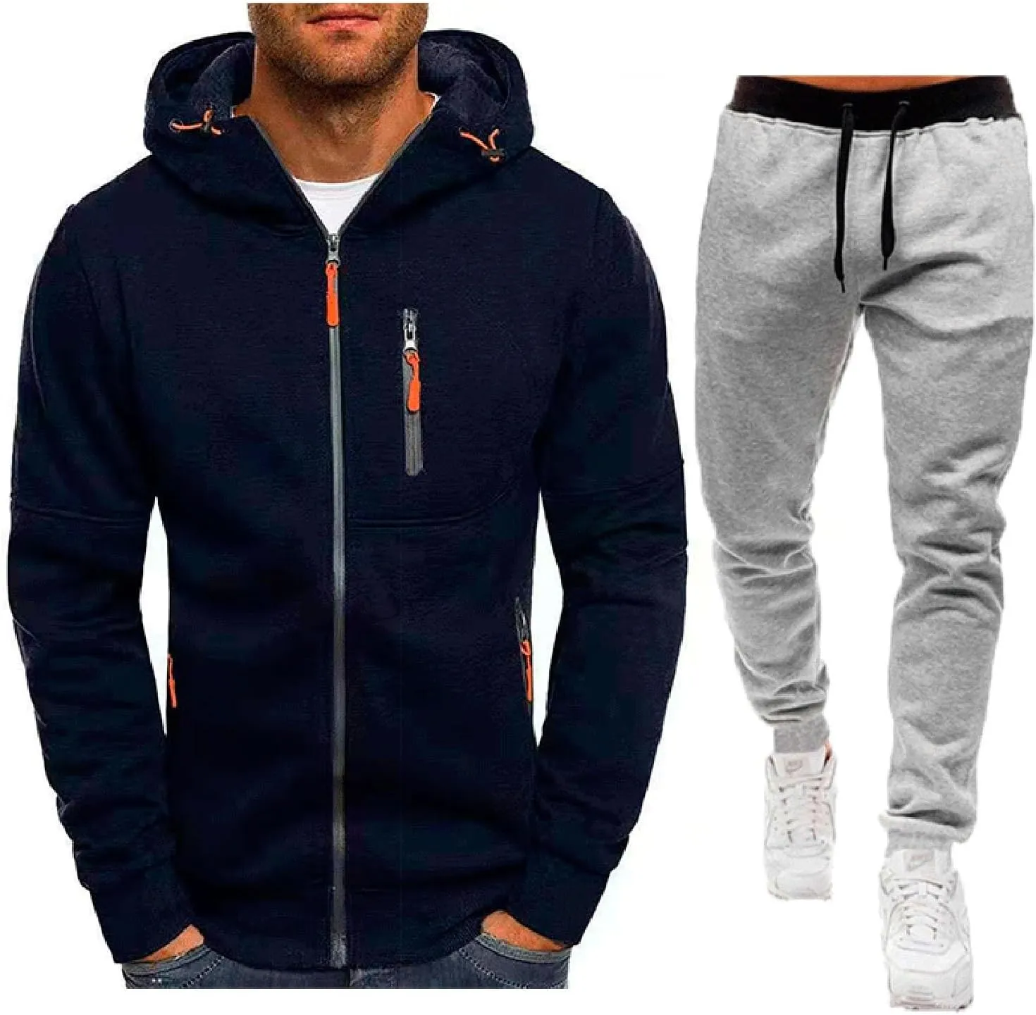 Men Athletic Hoodie Tracksuit 2 Pieces Set Full Zip Sweatshirt Jogging Sweatpant Suit Casual Gym Outfit with Pockets