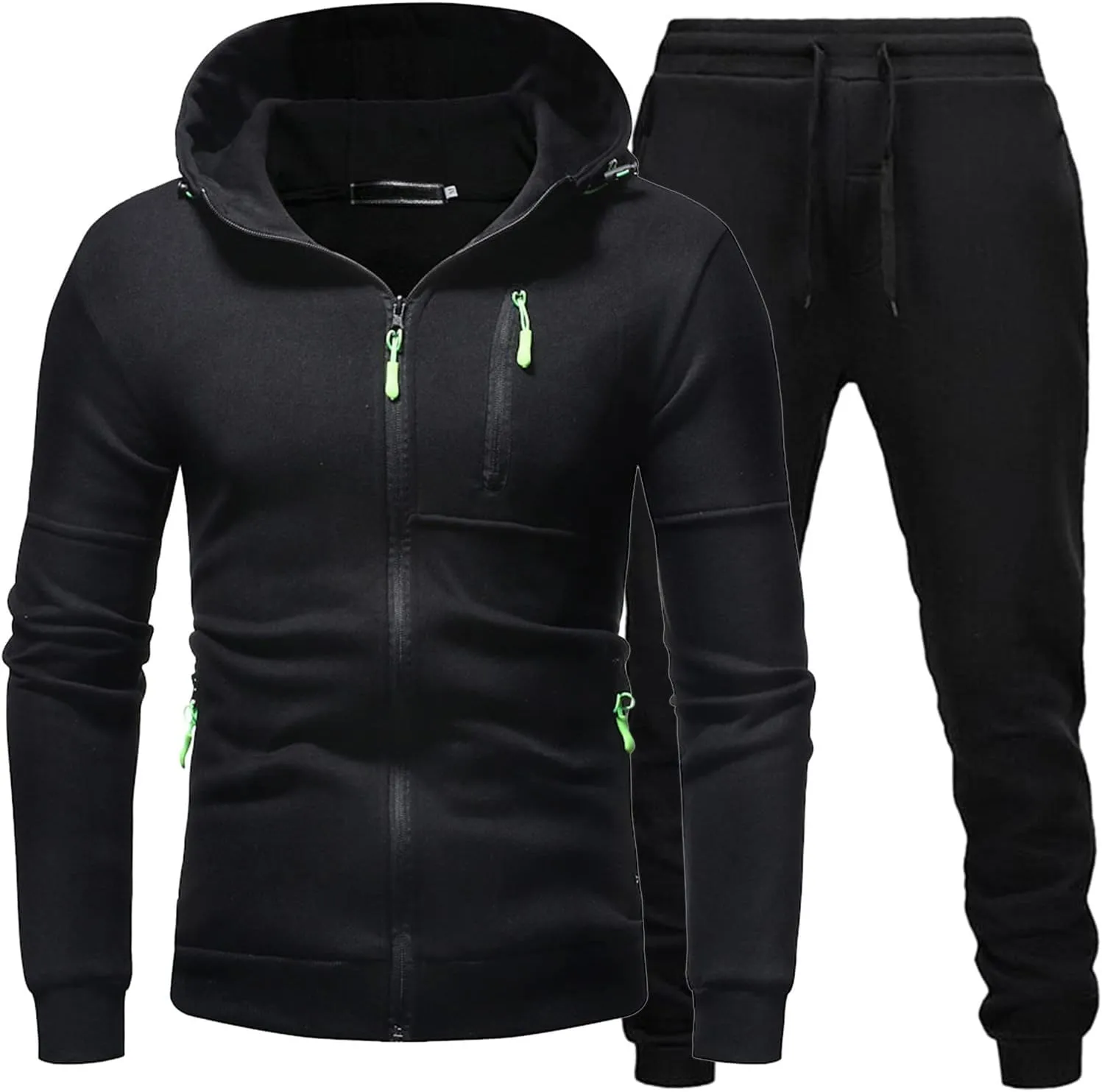 Men Athletic Hoodie Tracksuit 2 Pieces Set Full Zip Sweatshirt Jogging Sweatpant Suit Casual Gym Outfit with Pockets
