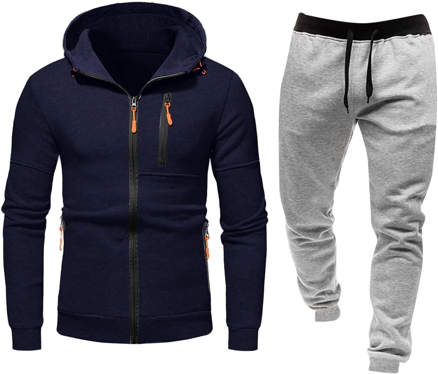 Men Athletic Hoodie Tracksuit 2 Pieces Set Full Zip Sweatshirt Jogging Sweatpant Suit Casual Gym Outfit with Pockets