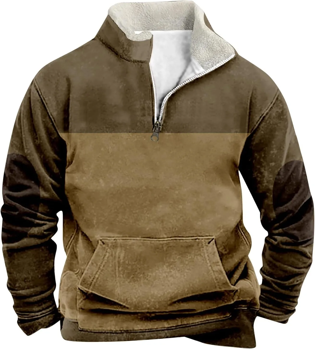 Men Fleece Lined Sweatshirt Plus Size 1/4 Zip Warm Sherpa Winter Thick Sweater Loose Color Block Long Sleeve Pullover