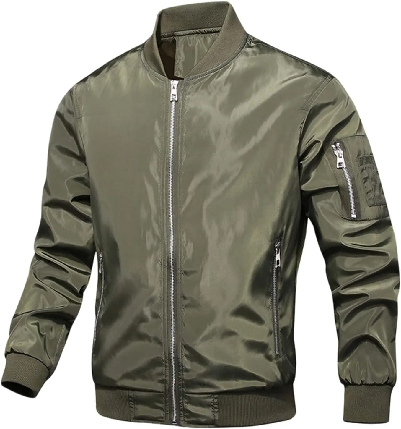 Mens Full Zip Bomber Jackets Big and Tall Windproof Windbreaker Coat with Zipper Pockets Outdoor Golf Fashion Coat