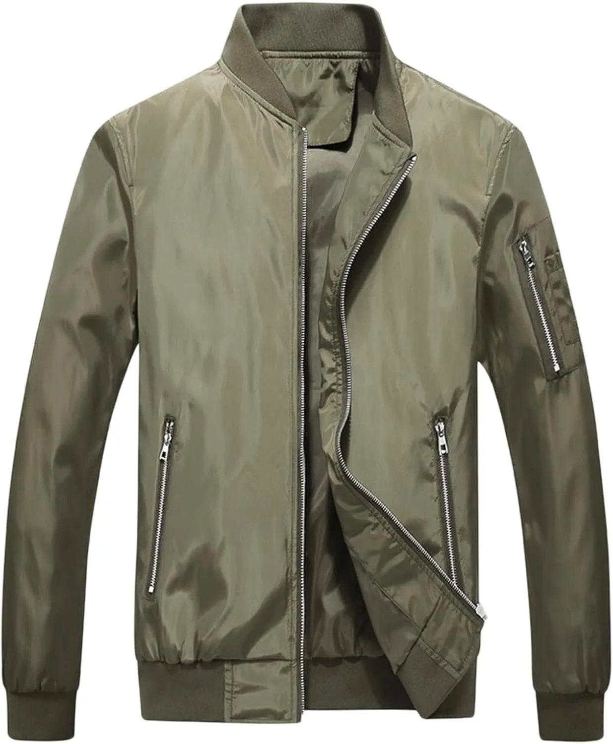 Mens Full Zip Bomber Jackets Big and Tall Windproof Windbreaker Coat with Zipper Pockets Outdoor Golf Fashion Coat