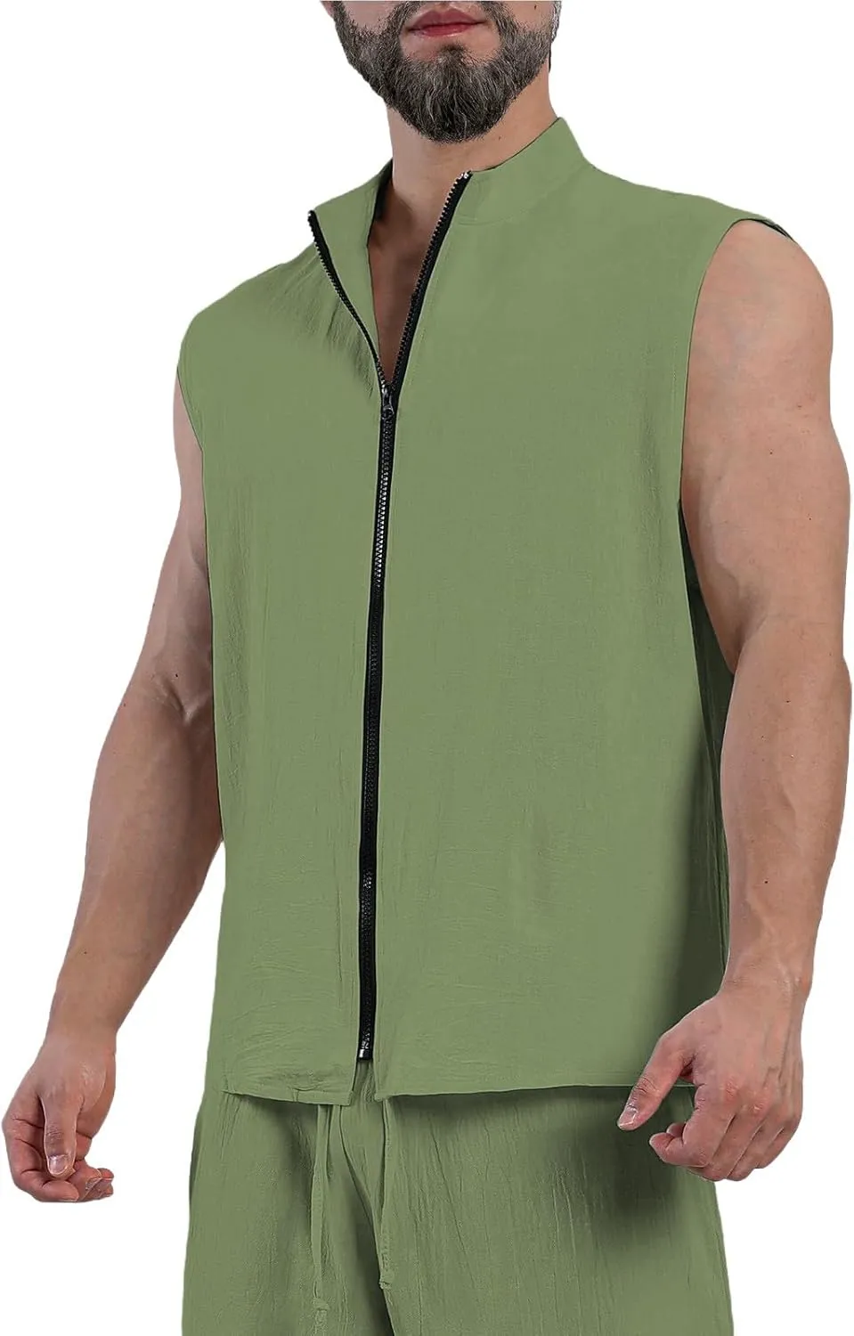 Men's Summer Beach Tank Tops Sleeveless Zip Up Gym Bodybuilding Fitness Workout Muscle Shirt Casual Textured Tanks