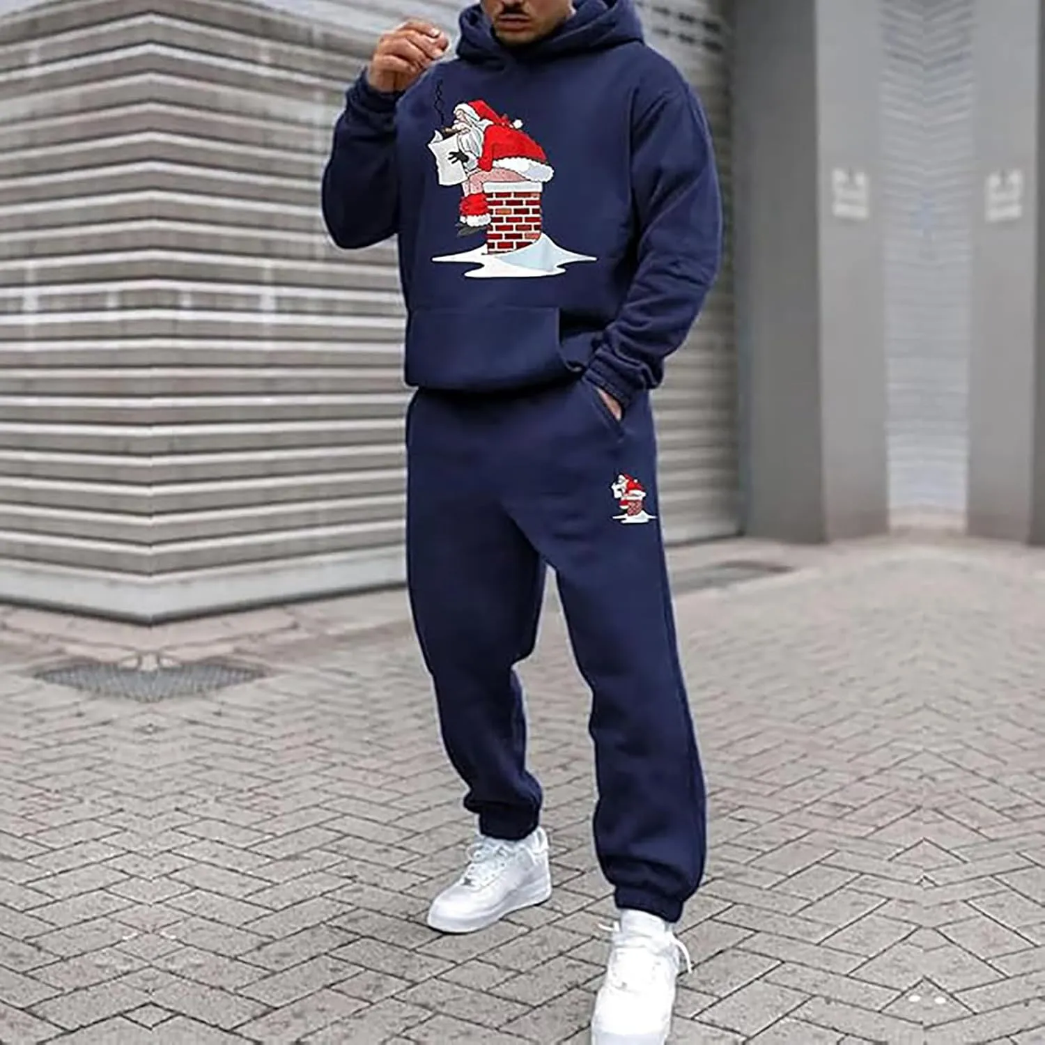 Mens Sweatsuits 2 Piece Set Set Funny Christmas Tracksuit 2 Piece Funny Reindeer Casual Sport Jogging Suits with