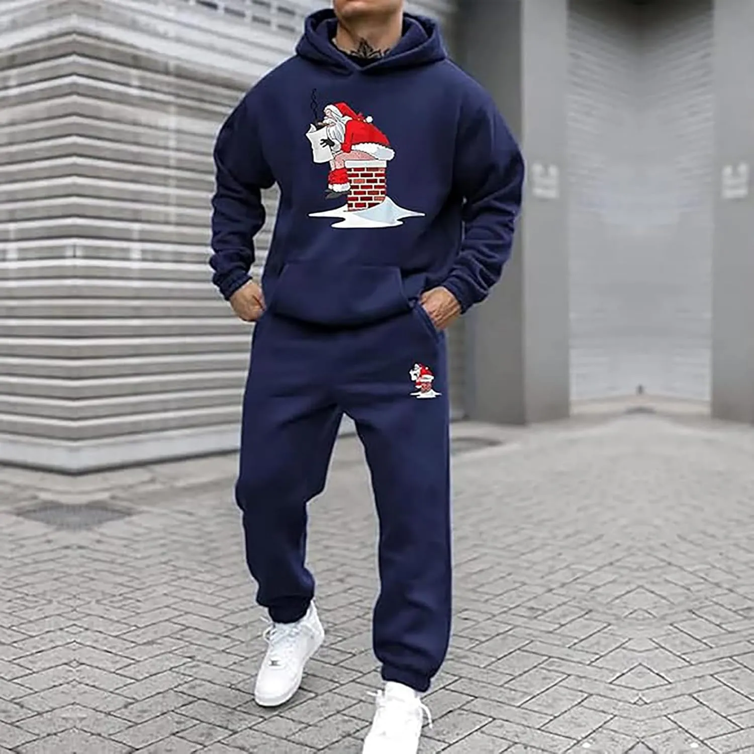 Mens Sweatsuits 2 Piece Set Set Funny Christmas Tracksuit 2 Piece Funny Reindeer Casual Sport Jogging Suits with