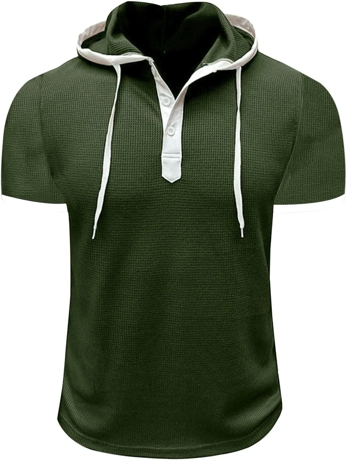 Mens Waffle Hoodie Shirts Short Sleeve Workout Gym Sweatshirt Muscle Fit Fashion Athletic Hood Pullover Cotton Hooded Tshirt