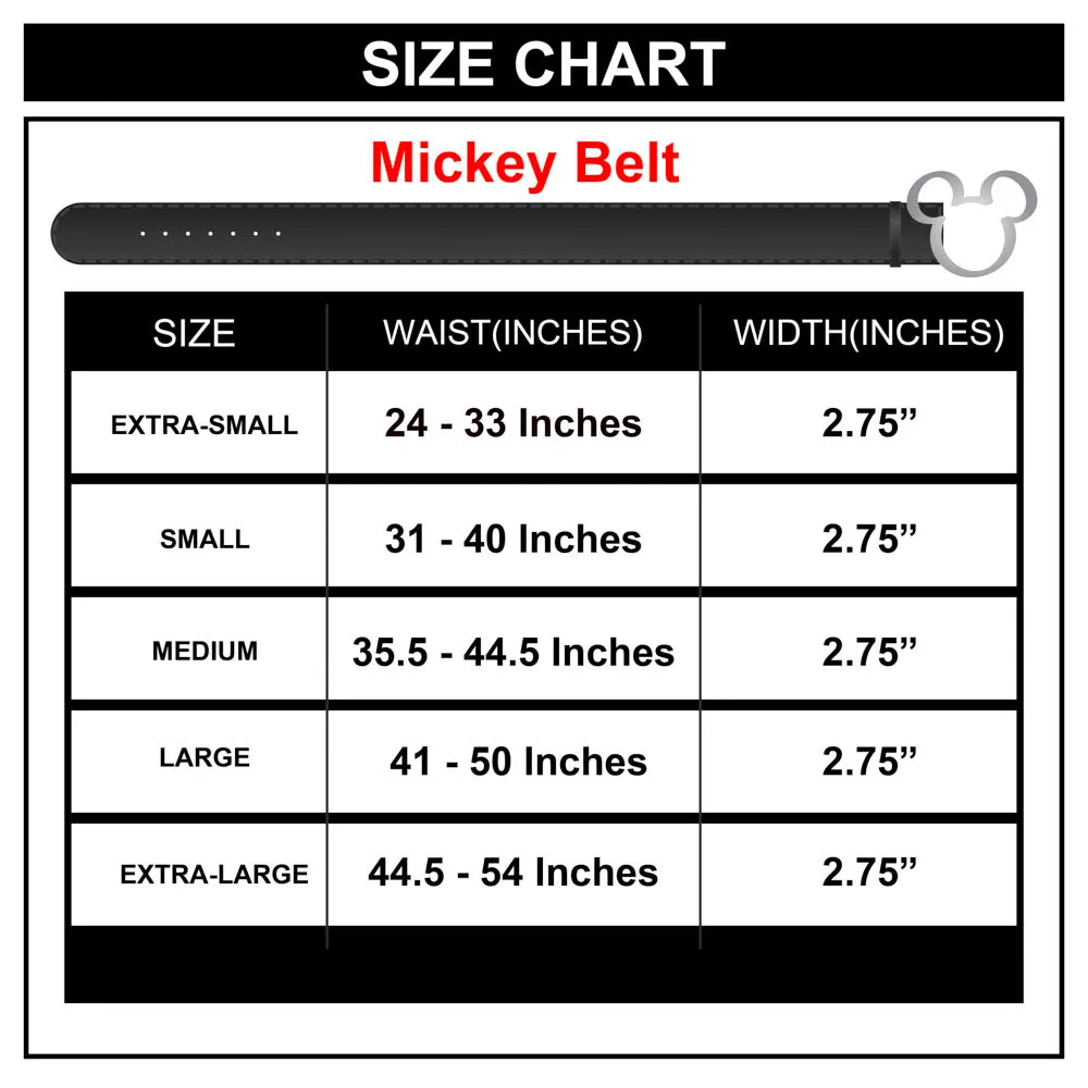 Mickey Ears Outline Silver Cast Buckle - Black PU Strap Belt