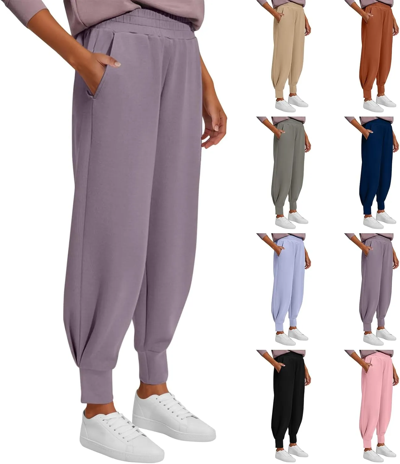 midelxp Baggy Sweatpants for Women Elastic High Waisted Fleece Joggers with Pockets Winter Casual Comfy Y2k Track Pants 2024