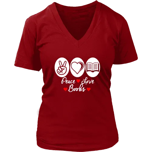 Peace, Love, Books V-neck