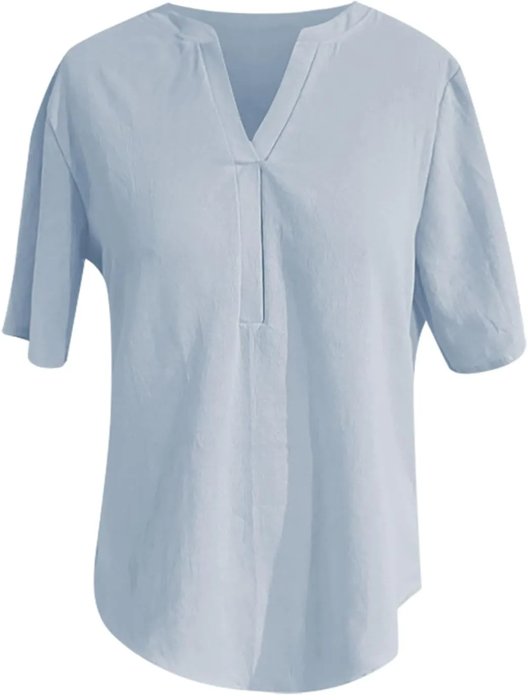 Plus Size Women Cotton Linen Shirts Solid Color Short Sleeve Oversized Tops Casual V Neck Dressy Blouses Tunic Tees