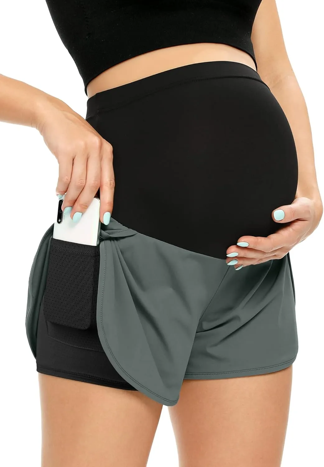 POSHGLAM Women‘s Maternity Shorts Over Belly Workout Running Casual Summer Pregnancy Shorts