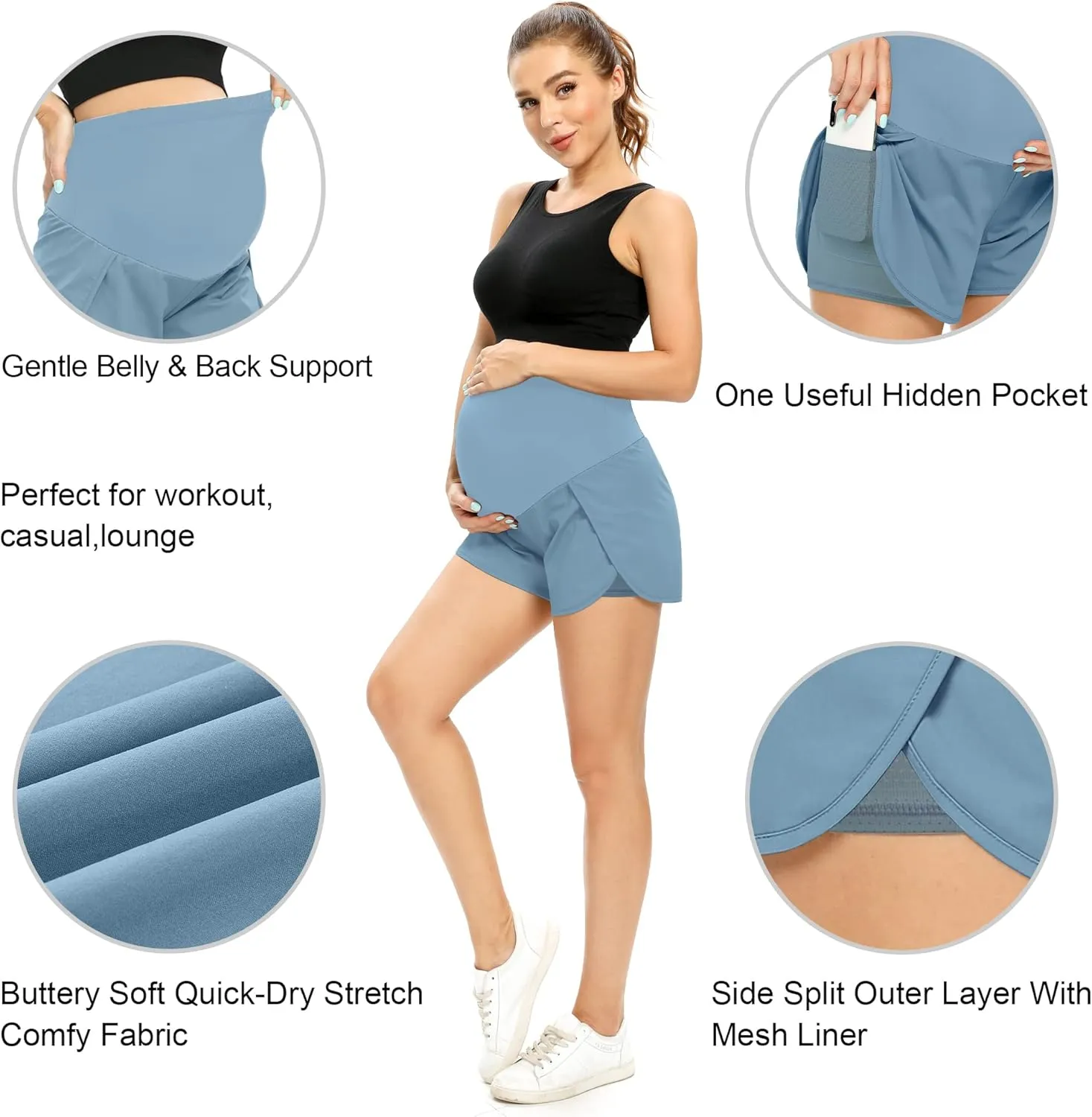 POSHGLAM Women‘s Maternity Shorts Over Belly Workout Running Casual Summer Pregnancy Shorts