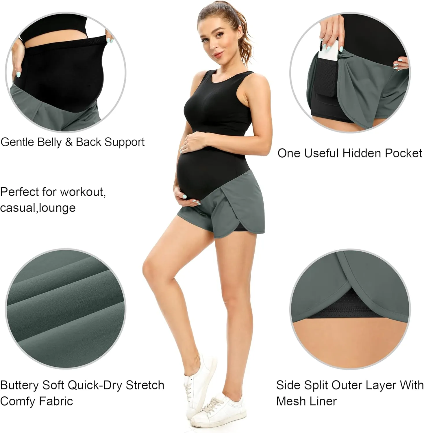 POSHGLAM Women‘s Maternity Shorts Over Belly Workout Running Casual Summer Pregnancy Shorts