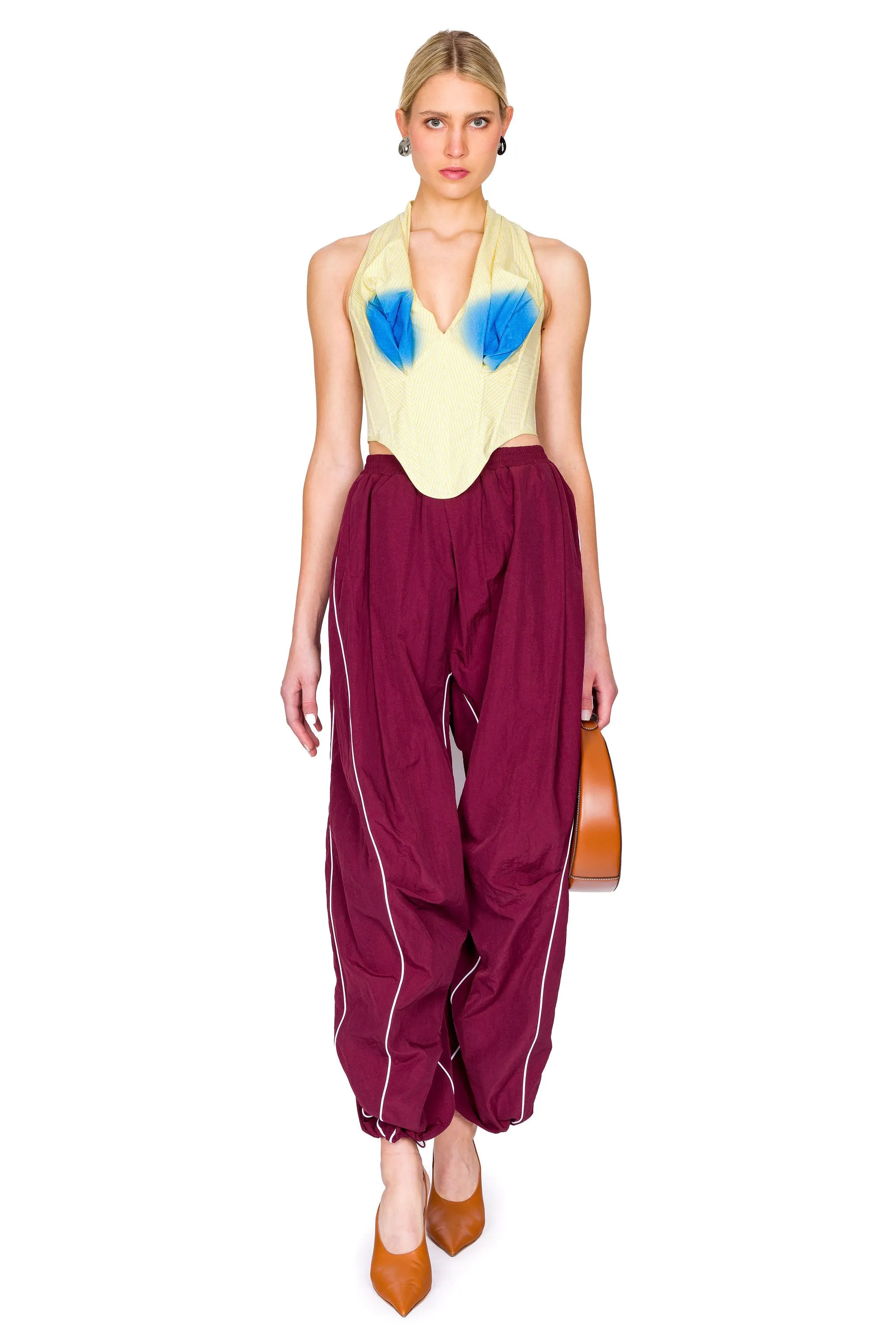 Red Piping Detail Tucked Pants
