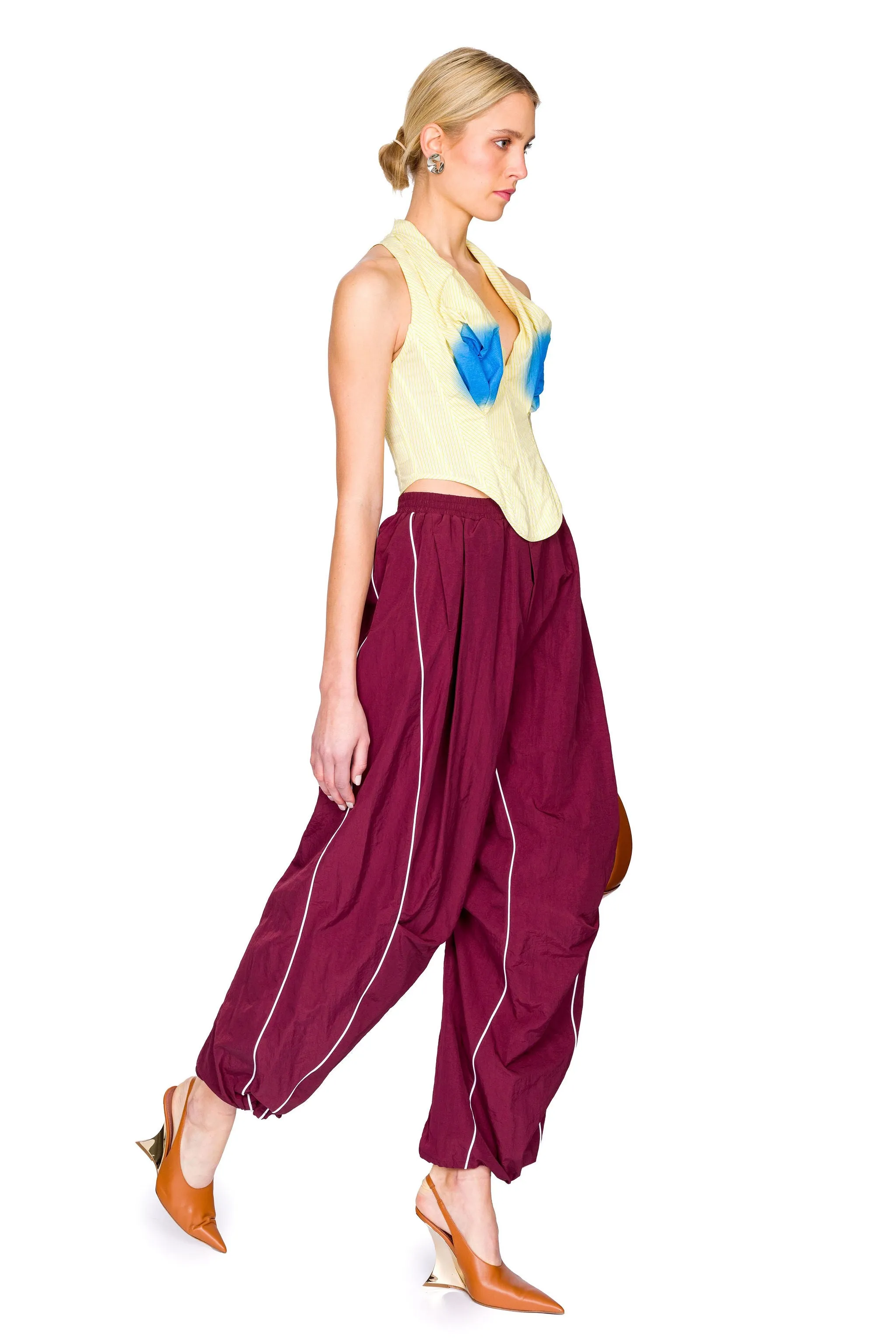 Red Piping Detail Tucked Pants