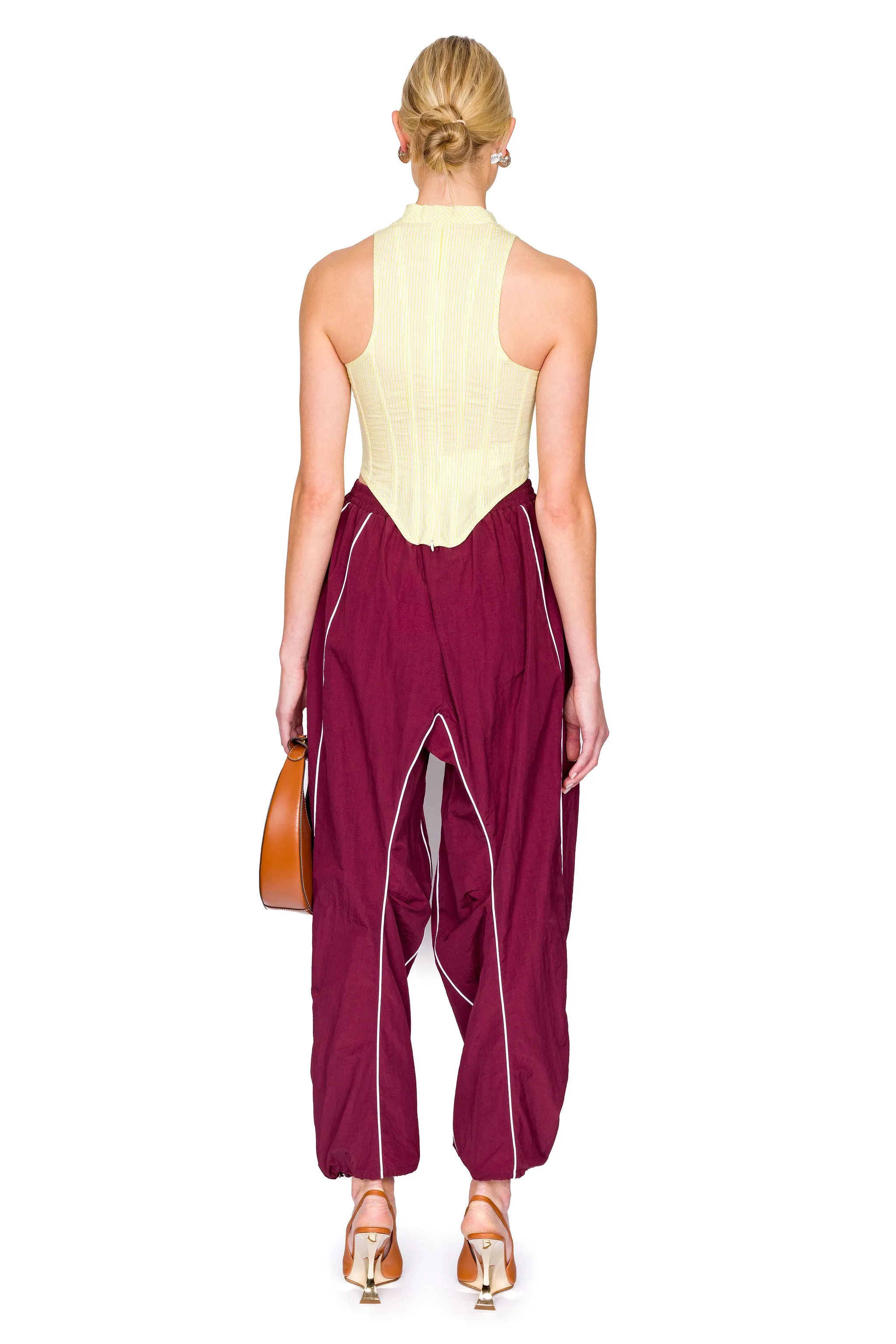 Red Piping Detail Tucked Pants