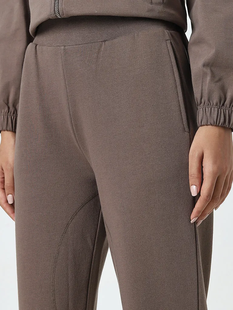 Studiofit Brown High-Rise Cotton Track Pants