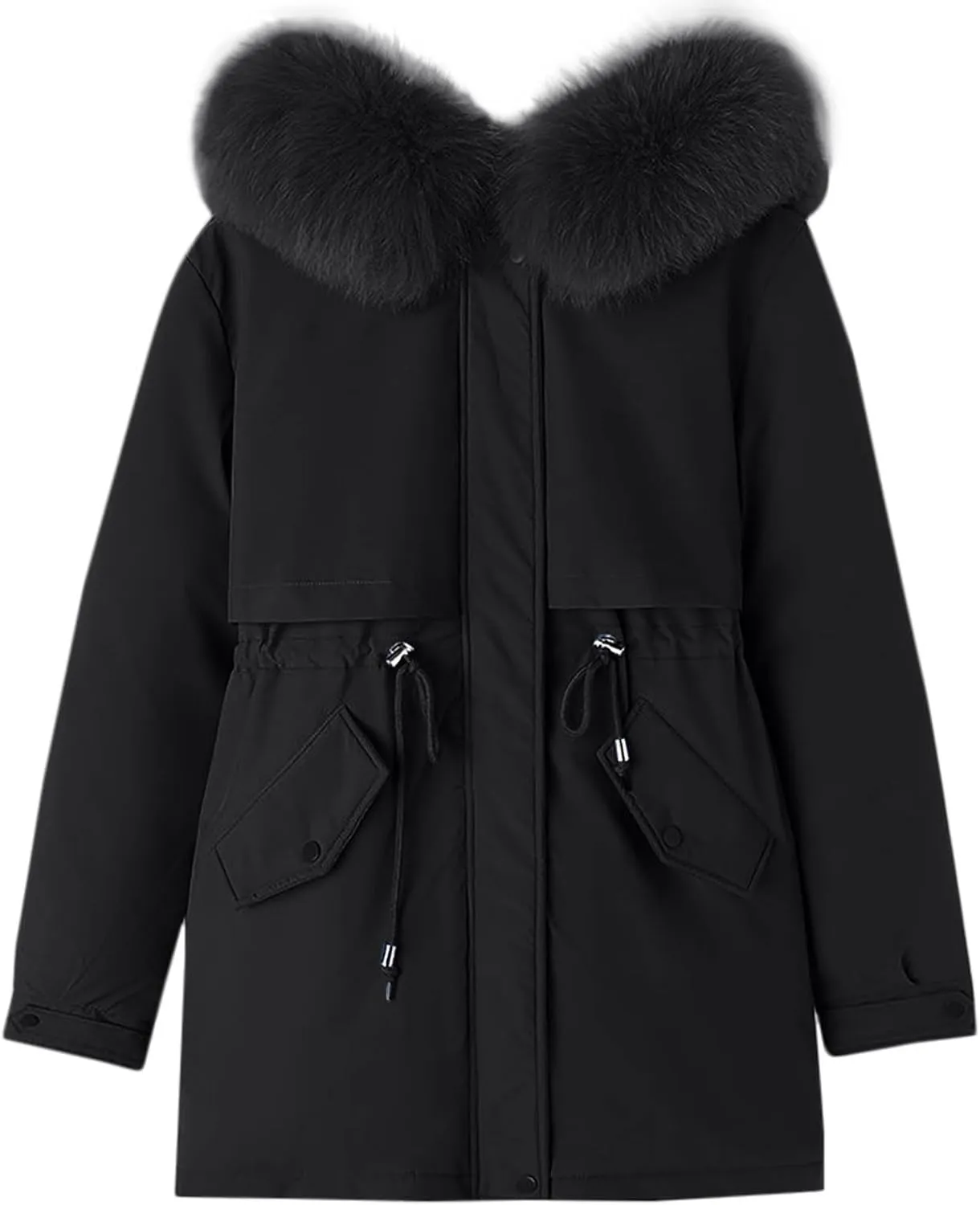 Teen Girls Winter Coats Womens Faux Fur Hoodie Mid-Length Puffer Jackets Plush Thicken Dressy Zip Down Coat with Hood