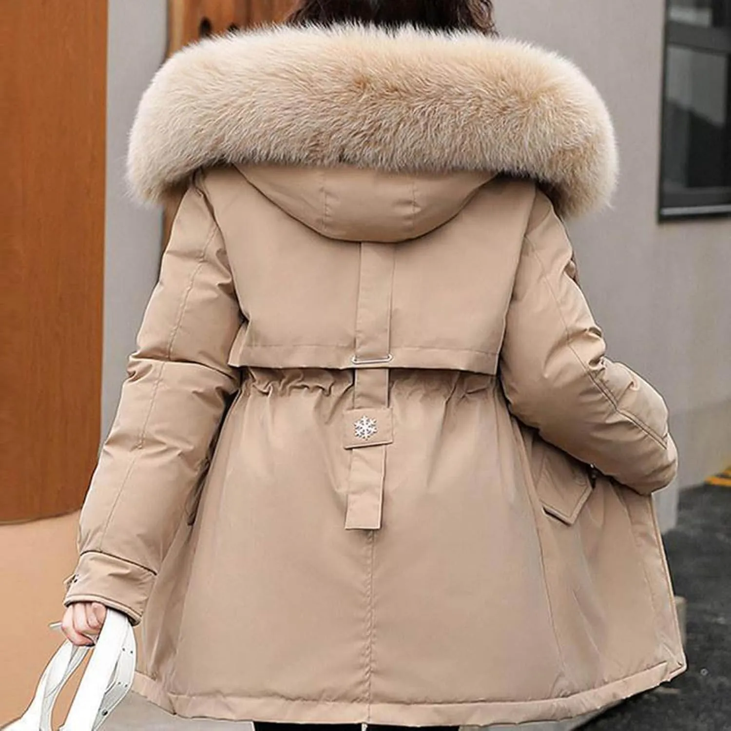 Teen Girls Winter Coats Womens Faux Fur Hoodie Mid-Length Puffer Jackets Plush Thicken Dressy Zip Down Coat with Hood