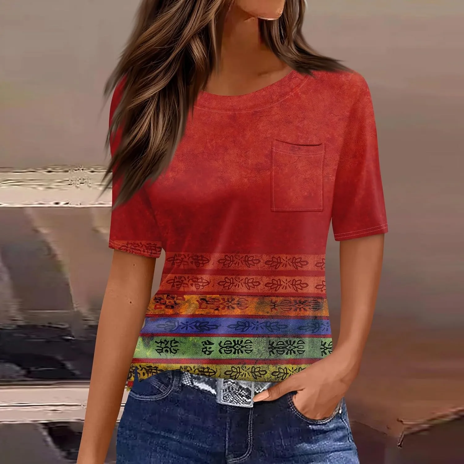 Tunic Tops for Women 2025 Summer Casual Button Up Crew Neck Shirts Short Sleeve T-Shirt Graphic Tees Blouse