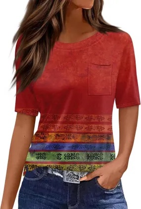 Tunic Tops for Women 2025 Summer Casual Button Up Crew Neck Shirts Short Sleeve T-Shirt Graphic Tees Blouse