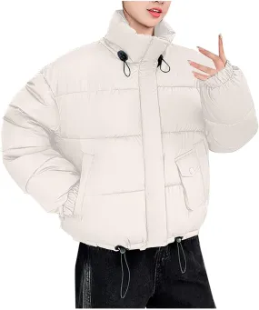 Winter Cropped Puffer Coat Women Stand Collar Slim Fit Thermal Short Overcoat 2024 Fashion Solid Color Warm Down Coat