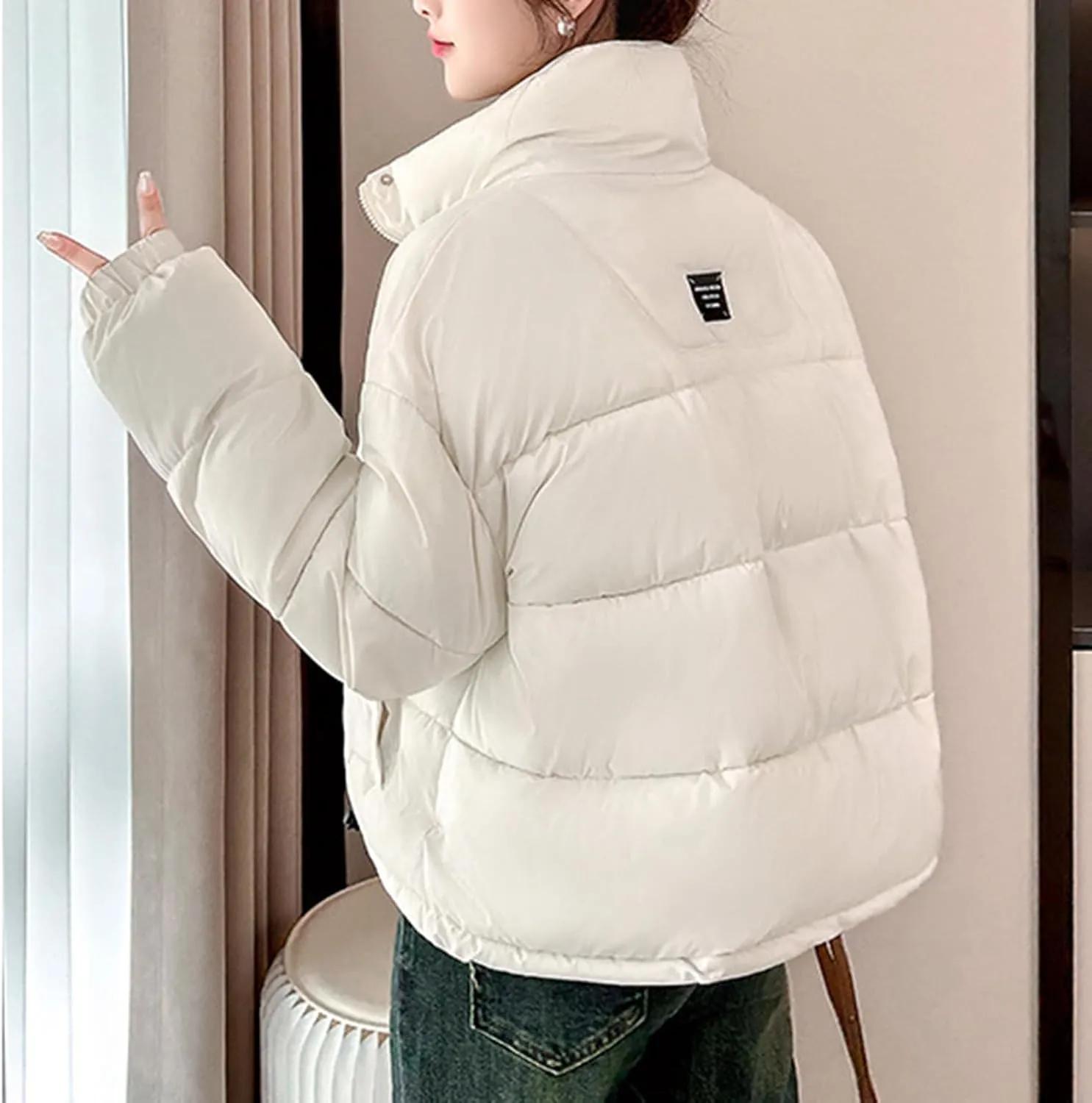 Winter Cropped Puffer Coat Women Stand Collar Slim Fit Thermal Short Overcoat 2024 Fashion Solid Color Warm Down Coat