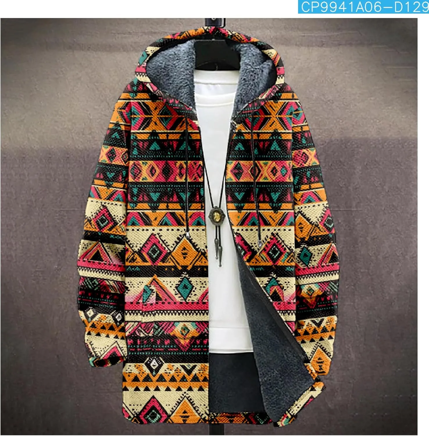 Winter Jackets for Men Thickened Hoodies Long Sleeve Prints Fashion Zip Up Vintage Long Cotton Coats