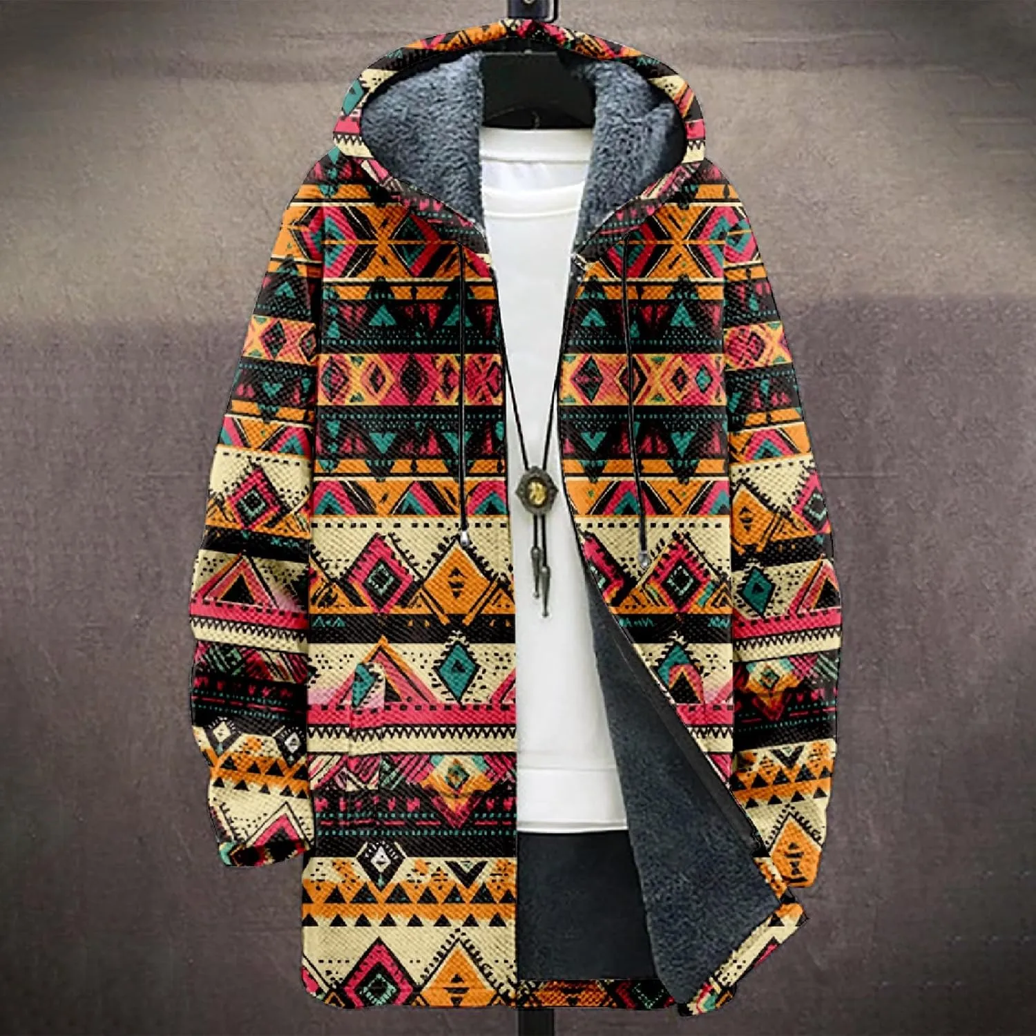 Winter Jackets for Men Thickened Hoodies Long Sleeve Prints Fashion Zip Up Vintage Long Cotton Coats