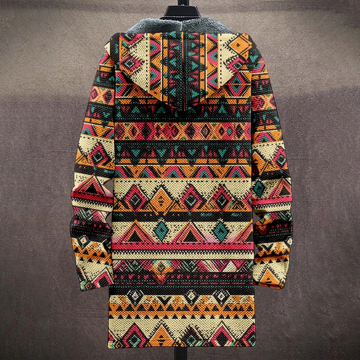 Winter Jackets for Men Thickened Hoodies Long Sleeve Prints Fashion Zip Up Vintage Long Cotton Coats