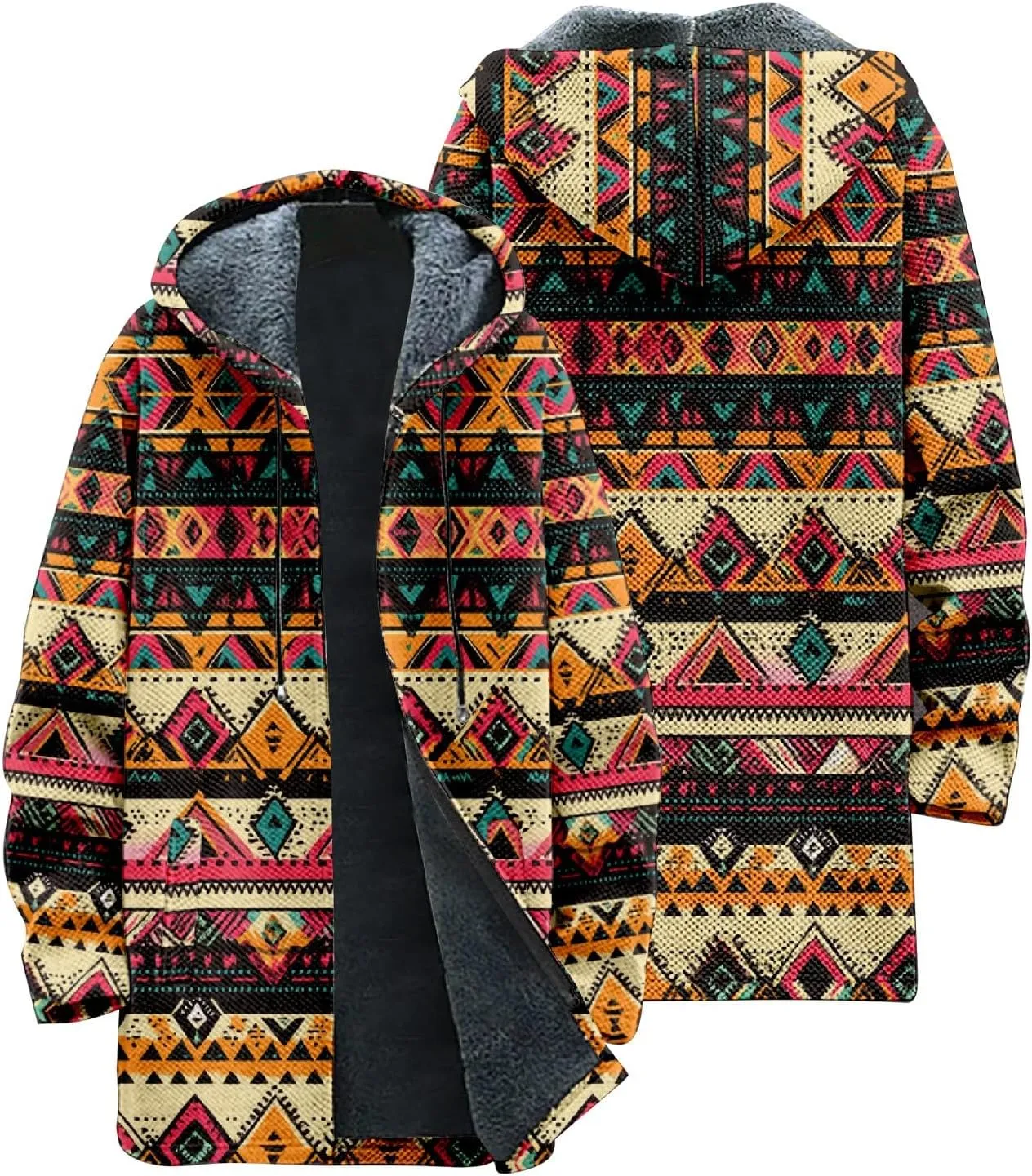 Winter Jackets for Men Thickened Hoodies Long Sleeve Prints Fashion Zip Up Vintage Long Cotton Coats